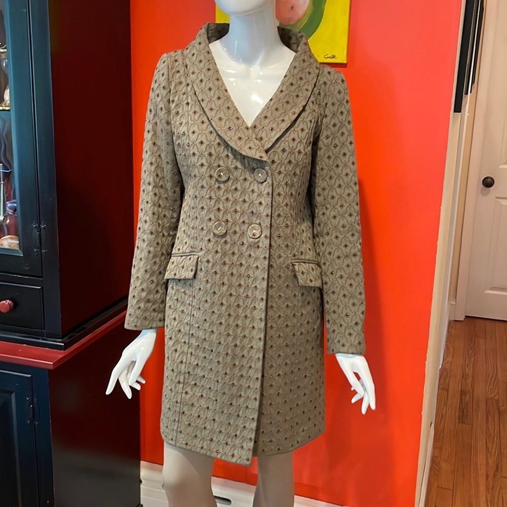 Dalia Tapestry Double Breasted Coat in Olive Size 6